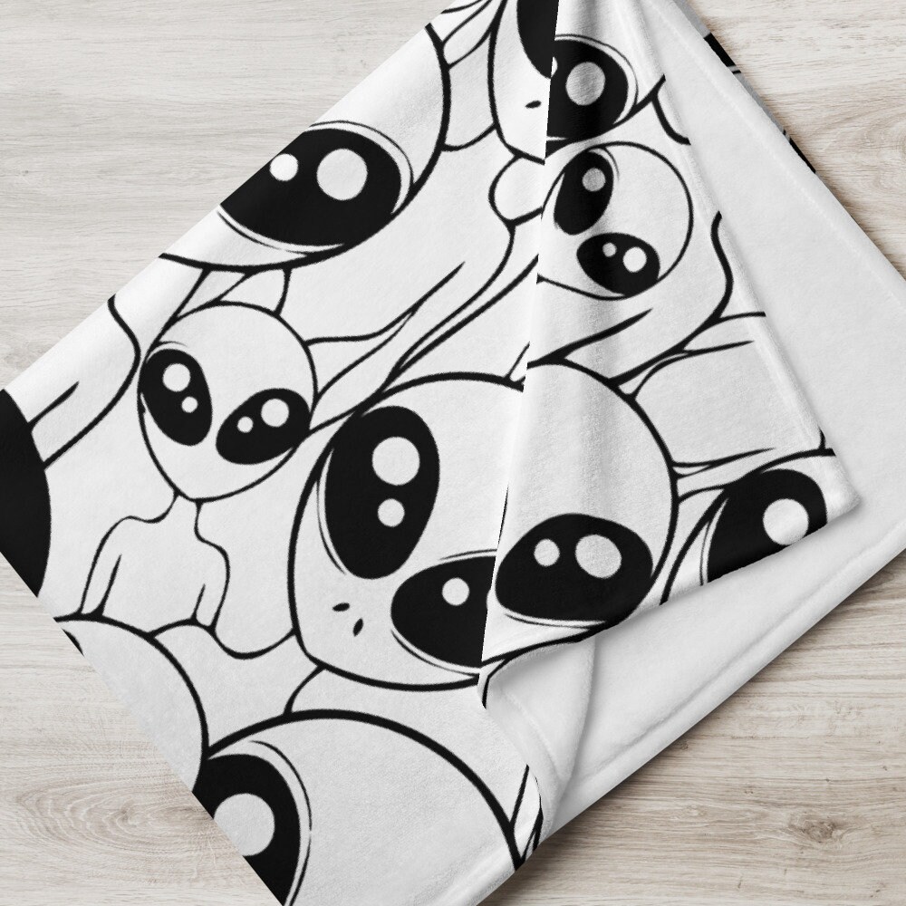 Aliens Among Us Throw Blanket, White Alien Blanket, Cozy Space Lover