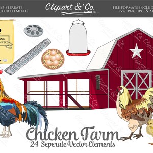Chicken Farm Animal Clipart Design Elements 24 Vector Images, Chicken Clip Art, Nature Clipart, SVG Farm