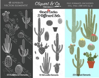Cactus Clip Art Bundle, Desert Vector Images (SVG, PNG, AI)