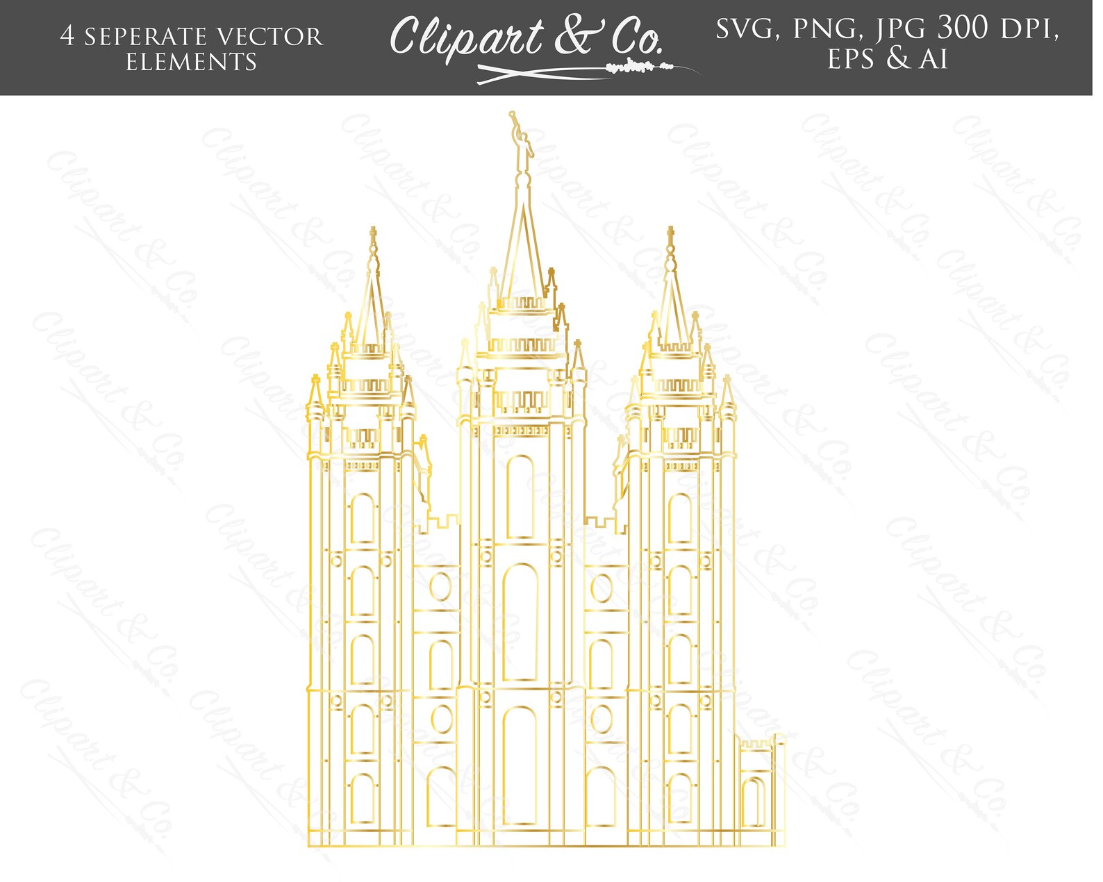 Salt Lake Temple Clipart LDS Temple Art Gold Salt Lake City Temple SVG