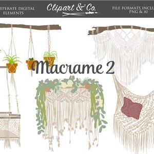 Boho Clipart, Bohemian Clipart, Macrame SVG, Floral Clipart Wedding, Macrame Plant Hanger Art, Boho Clipart PNG, Boho Clipart Files