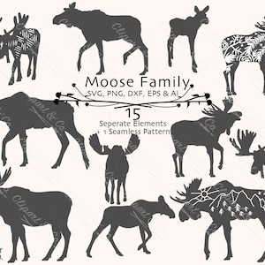Moose Family SVG Bundle-  Moose SVG Laser File - Moose Clipart - Moose Clip Art - Moose Silhouette - Moose Mother&#39;s Day Father&#39;s