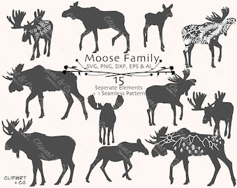Moose Family SVG Bundle – Silhouette Clipart, Laser Cut File (Digital Download)