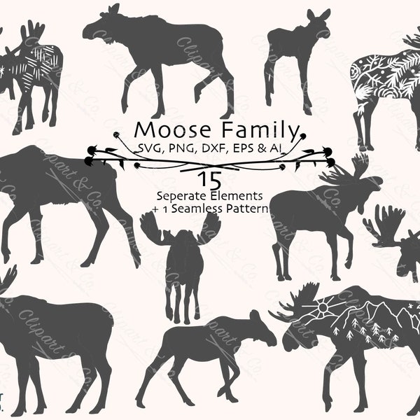 Moose Family SVG Bundle-  Moose SVG Laser File - Moose Clipart - Moose Clip Art - Moose Silhouette - Moose Mother's Day Father's