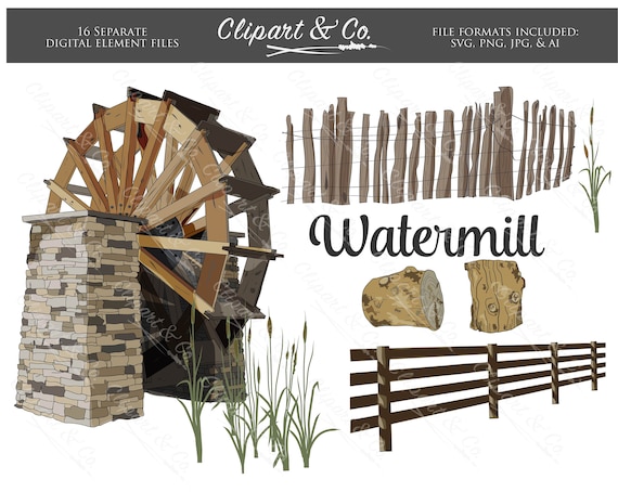 Download Vintage Clipart Farm Fence Svg Watermill Svg Fence Etsy PSD Mockup Templates