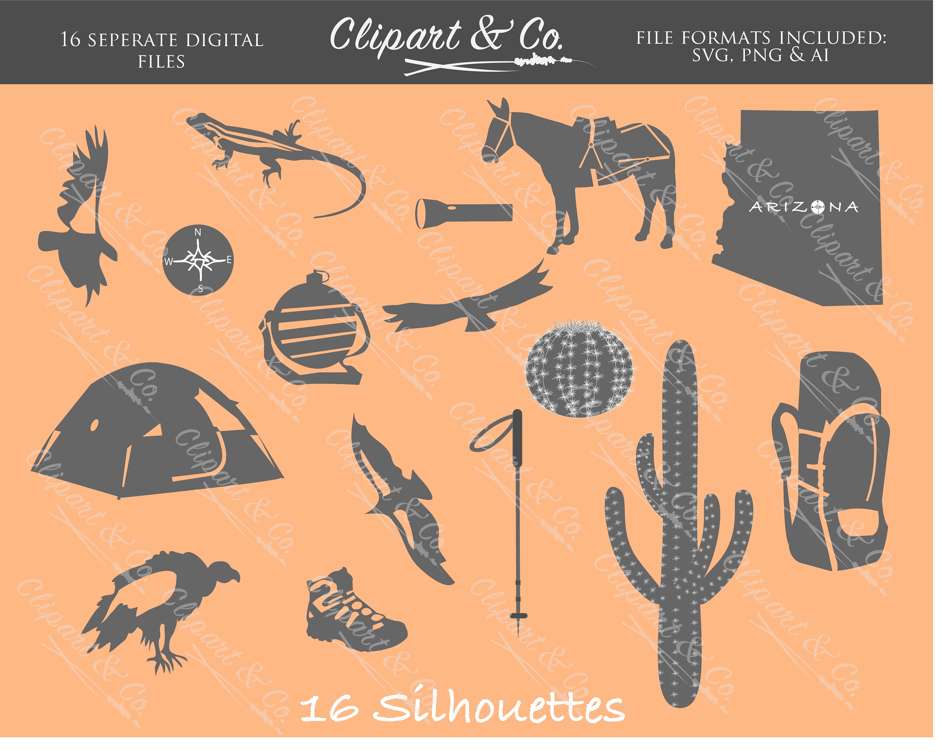 Grand Canyon Travel Clip Art Design Elements 52 Vector Images for ...