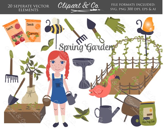 Download Garden Clipart Svg Spring Garden Clipart Garden Vector Etsy