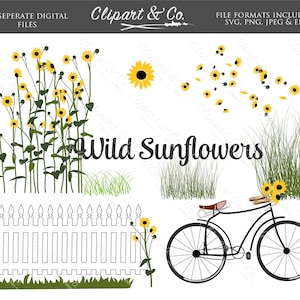 SVG Kwiaty - Clipart kwiatowy - Clipart rowerowy - SVG Słonecznik - Clipart słonecznika - Elementy projektu - Obrazy wektorowe