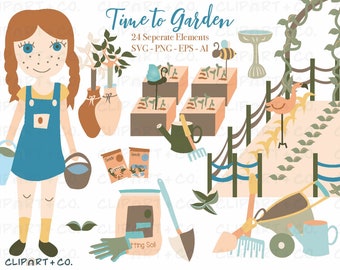 Garden Clipart SVG, Spring Garden Clipart, Garden Vector, Garden PNG, Summer SVG, Garden Tools Clipart, Spring Doodles, Gardening Clipart