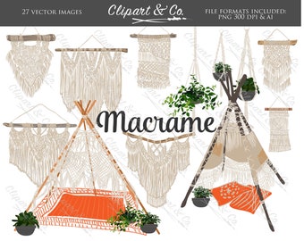 Boho Clipart - Boho Clipart Files - Macrame Clip Art - Vintage Clipart - Boho Wedding Clipart - Macrame Clipart - Macrame Vector
