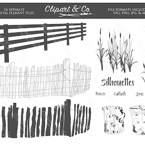Fence Silhouette SVG - Farm Fence SVG - Watermill SVG - Fence Clipart - Imágenes vectoriales dibujadas a mano - Rustic Clipart - Farm Ranch svg