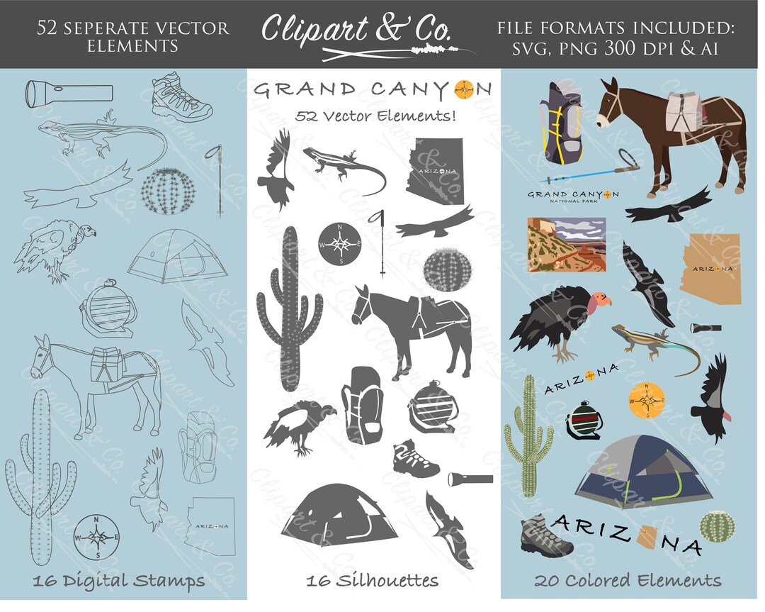 Grand Canyon Travel Clip Art Design Elements 52 Vector Images for ...