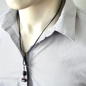 Hematite, Leather and Copper Necklace, Pendant Leather Necklace for Him, Cool Leather Jewellery, Gift for Man and Woman, Spinner Necklace