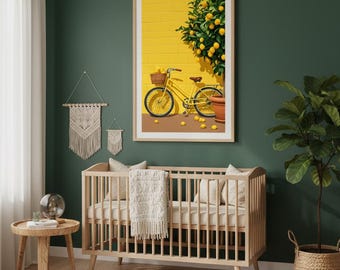 Yellow Bicycle Art, Urban Botanical Print, Plant Illustration, Minimalist Poster, Decoration, Color Pop Design, Wall Art A3 A4