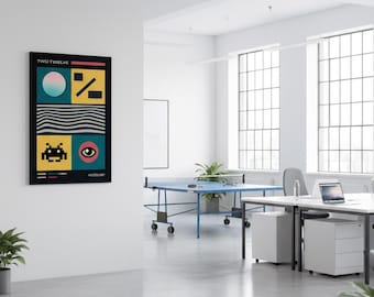 Space Invader Pixel Art, Retro Geometric Print, Gaming Poster, 8-Bit Illustration, Man Cave Decor, Digital Download A3 A4