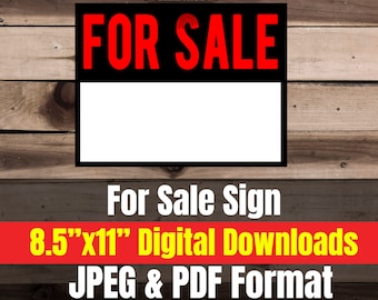 For Sale Digital Sign Download (8.5x11 inches) JPEG and PDF format Printable - vehicle - sell - for sale by owner - blank sign - window DIY