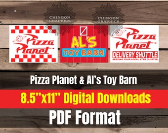 Al's Toy Barn & Pizza Planet logo PDF digital download bundle 8.5"x11" Toy Story birthday party sign,  Decoration birthday decor, disney