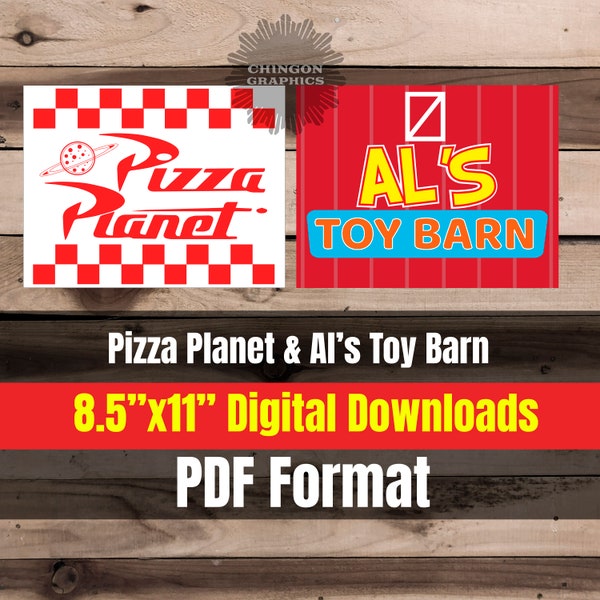 Al's Toy Barn & Pizza Planet logo PDF digital download bundle 8.5"x11" Toy Story birthday party sign,  Decoration birthday decor, disney