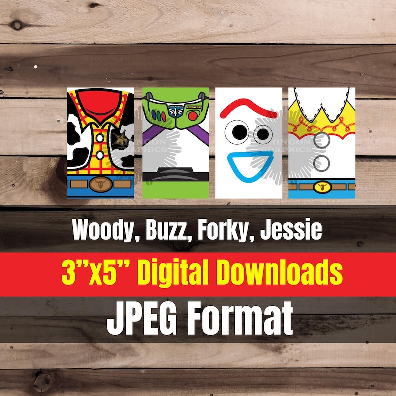 Toy Story Printable Gift Bag download 4 pack Jessie, Forky, Woody, Buzz Light Year - JPG digital download Toy Story birthday party, decor image 1