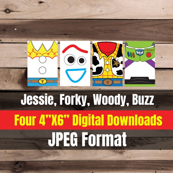 Toy Story 4 pack Jessie,  Forky,  Woody,  Buzz Light Year - 4"x6" JPEG digital download Toy Story birthday party sign, Decoration, bags