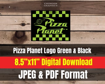 Pizza Planet logo Green and Black JPEG digital download 8.5x11  JPEG and PDF Toy Story birthday party sign, Decoration birthday decor, pixar