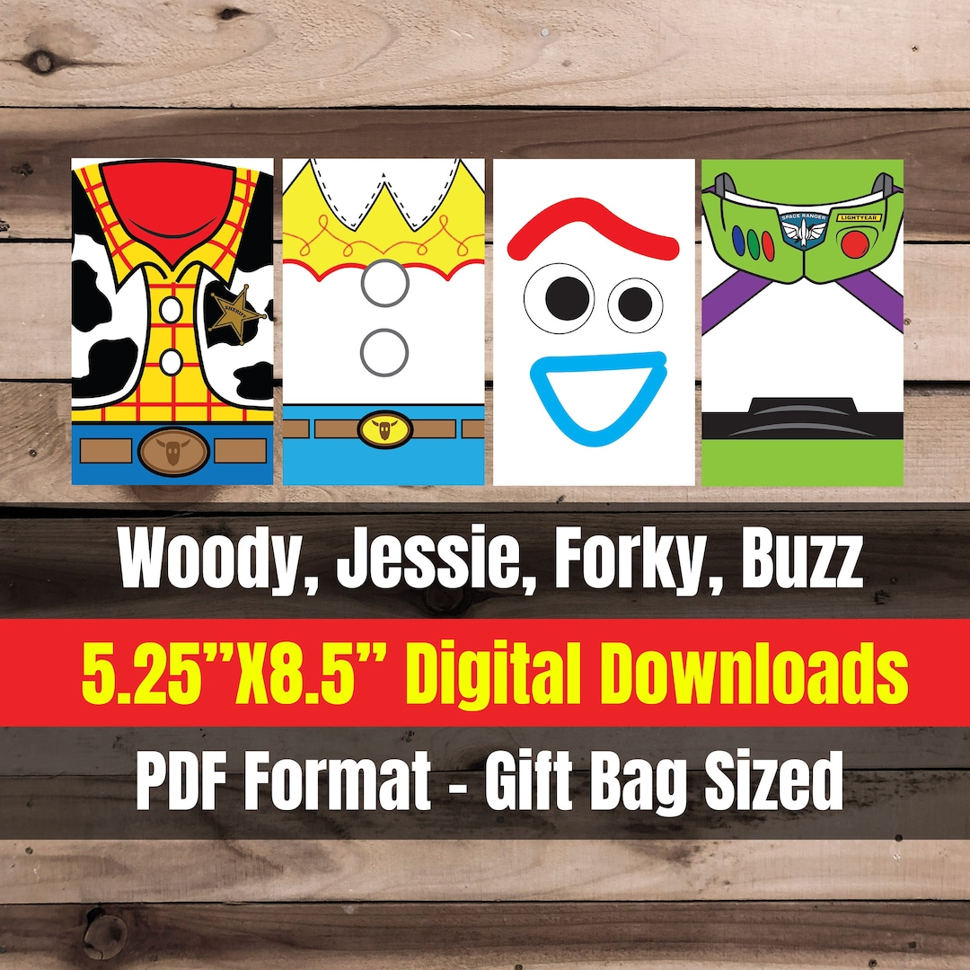 Toy Story Printable Gift Bag Download 4 Pack Jessie, Forky, Woody, Buzz ...