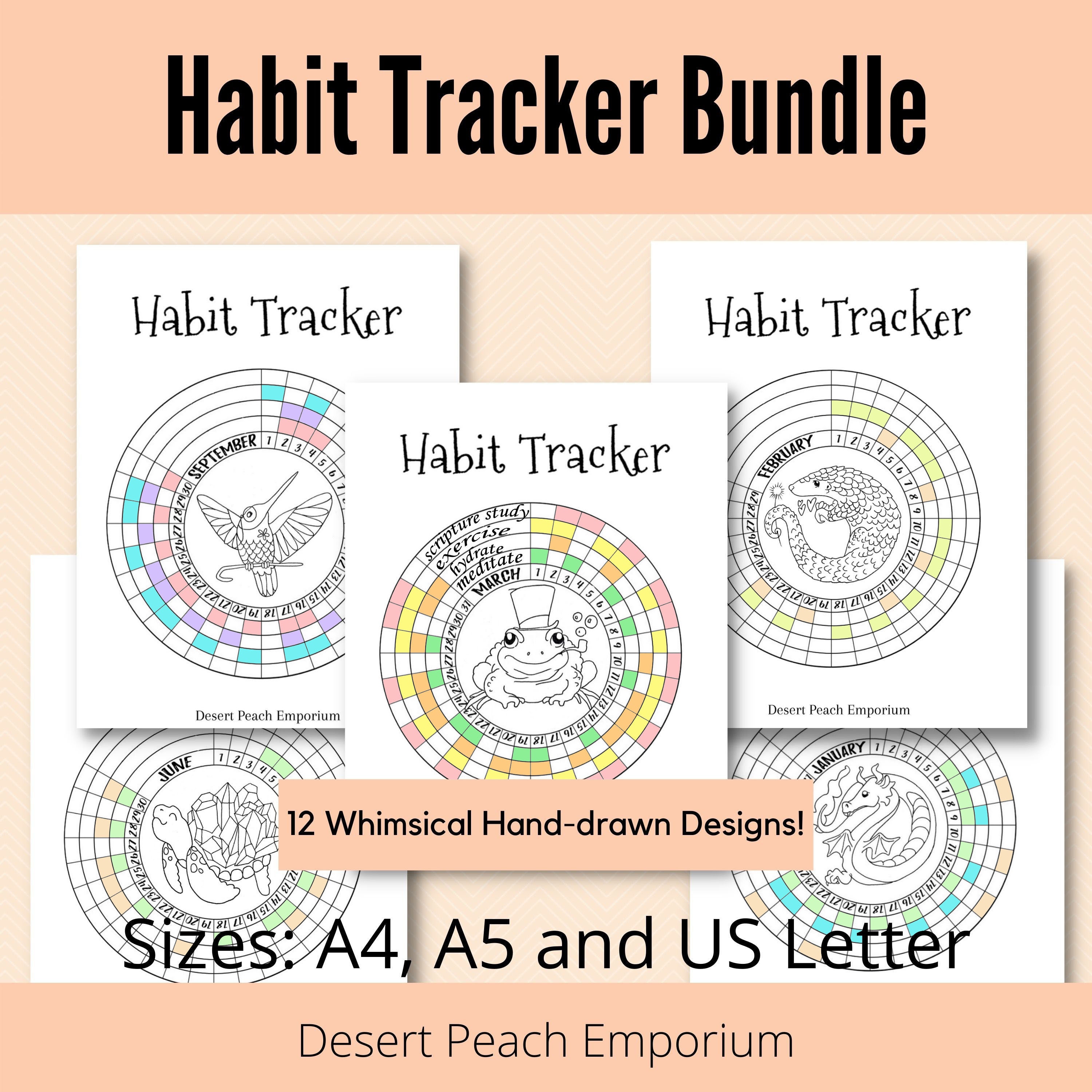 Habit Tracker Printable Coloring Pages Tracker Bundle Daily - Etsy