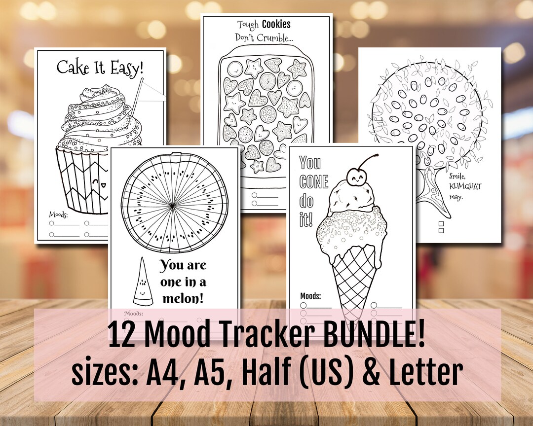 Bullet Journal Trackers Bundle, Coloring Pages, 12 Mood Tracker Bundle ...