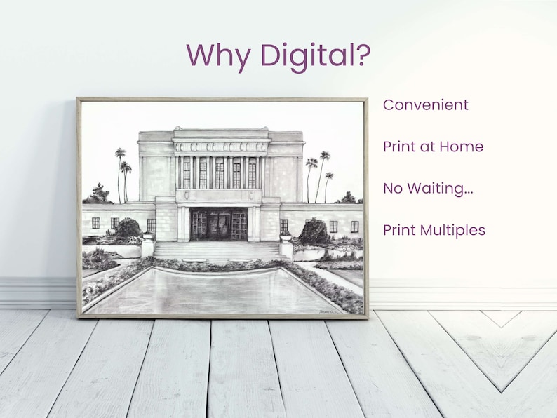 Mesa, Arizona Temple Artwork Digital Download, LDS Temple Drawing ...