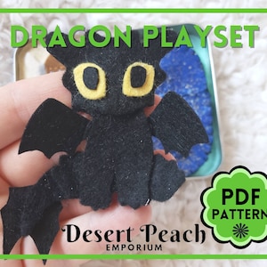 Dragon Plush Playset PATTERN, Embroidery Pattern, Sewing Pattern, Altoid Tin Toy, Tin Playset, Felt Doll Pattern, Travel Toy, easy craft