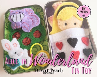 Alice in Wonderland Felt Doll Sewing Pattern: Altoid Tin Playset (PDF Pattern)