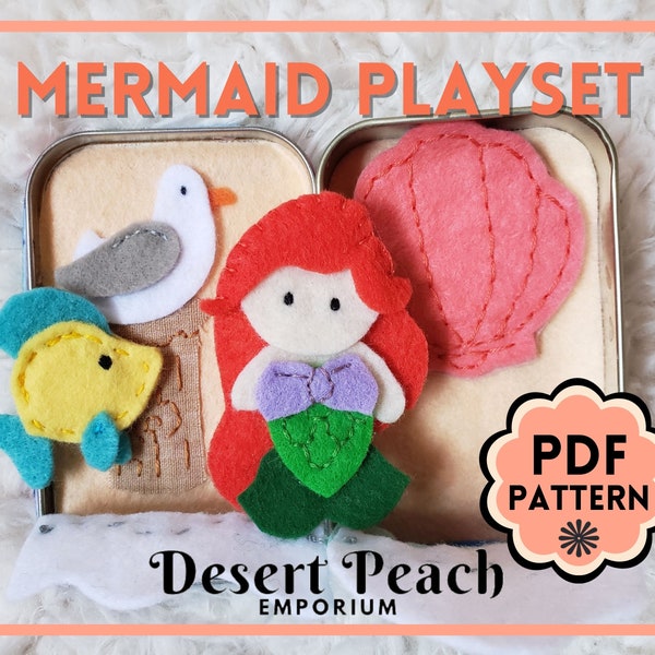 Mermaid Doll PATTERN, Embroidery Pattern, Sewing Pattern, Altoid Tin Toy, Tin Playset, Felt Doll Pattern, Travel Toy, easy craft