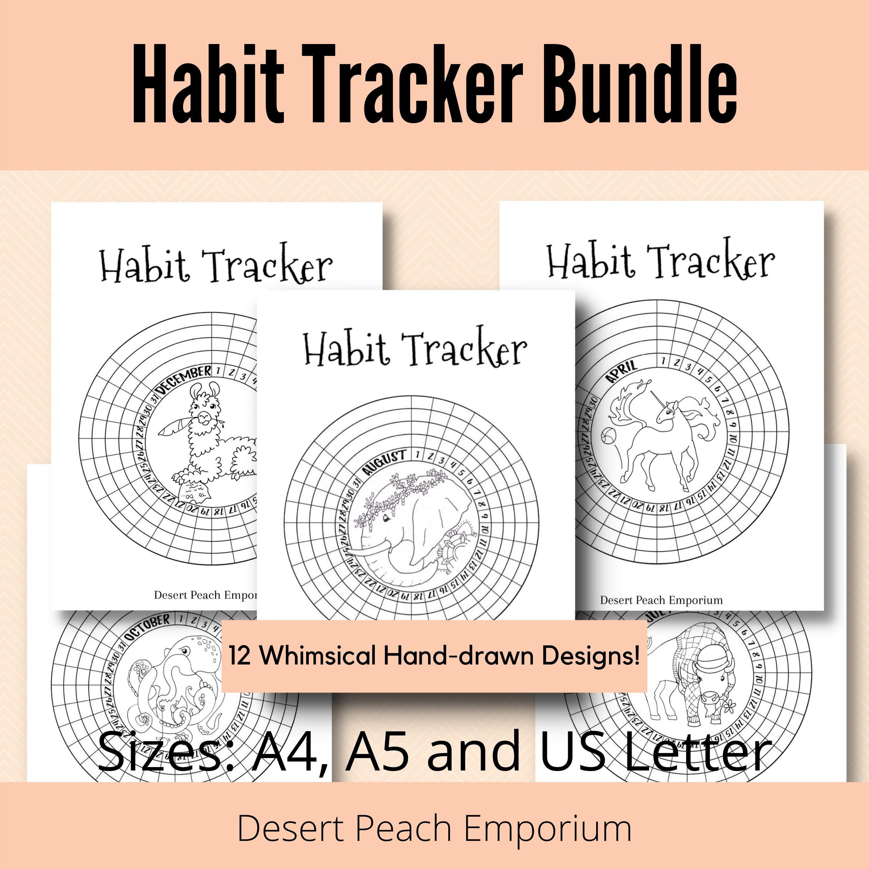 Habit Tracker Printable Coloring Pages Tracker Bundle Daily - Etsy