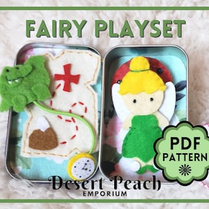 Peter Pan Fairy Doll PATTERN, Embroidery Pattern, Sewing Pattern, Altoid Tin Toy, Tin Playset, Felt Doll Pattern, Travel Toy, easy craft
