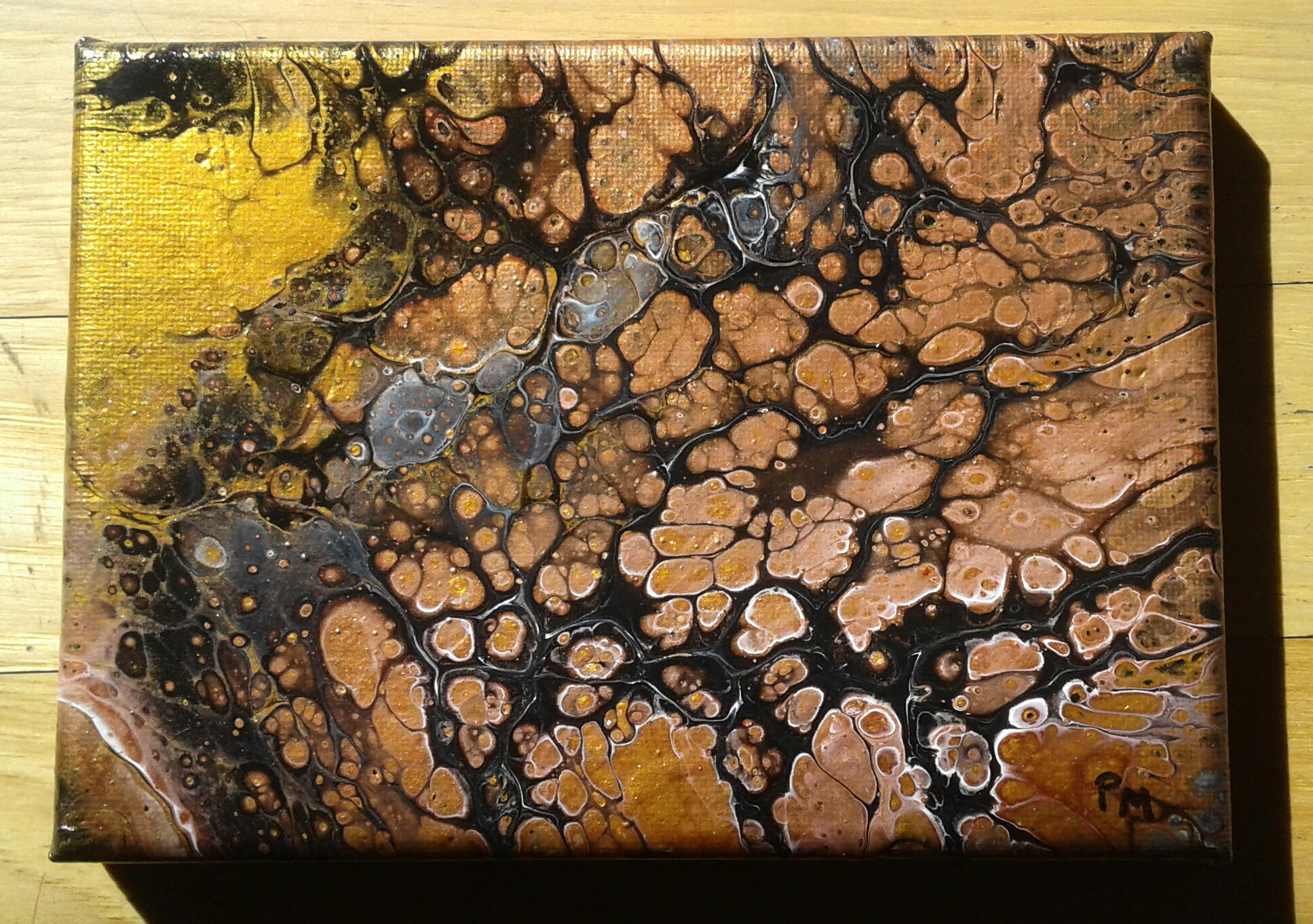 Acrylic pour metallic painting abstract artwork wall art 5x7 Etsy