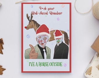 Tarjeta de Navidad de Rubber Bandits 'Horse Outside'