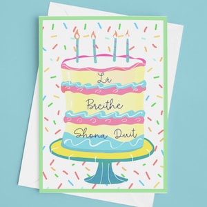 La Bretihe Shona Duit/ Birthday Cake Irish Language Card