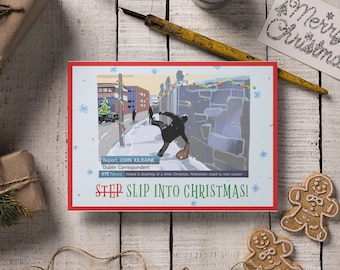Deslizarse en Christmas Ice-Slip Funny Irish Christmas Card