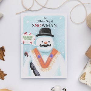 （アルスターはノーと言う）雪だるまの面白いプロテスタントのクリスマスカード