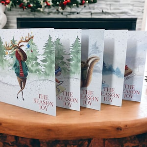 Pack of 10 Christmas Cards | Winter Woodland Animals Christmas Card Set | Festive Cards | Playful Collection Of Watercolor Christmas Cards