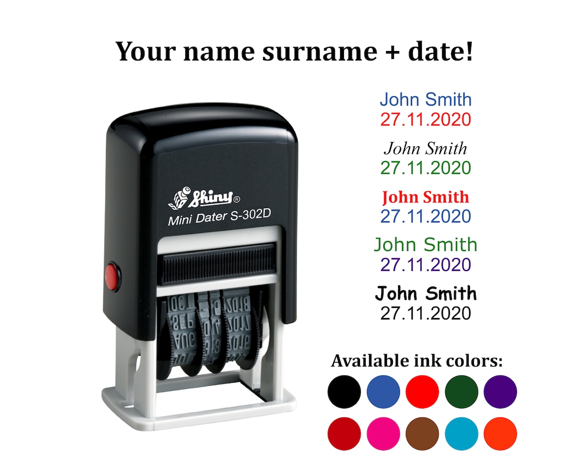 Custom personalized date stamp with name surname. Shiny Etsy