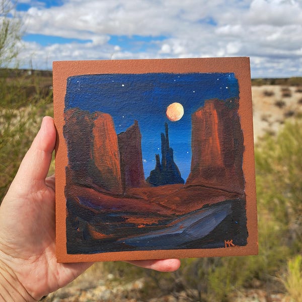 Southwest Décor | Sedona Cathedral Rock Wall Art | Western Southwest Boho | Original Landscape Painting | Tile Decor | Housewarming Gift