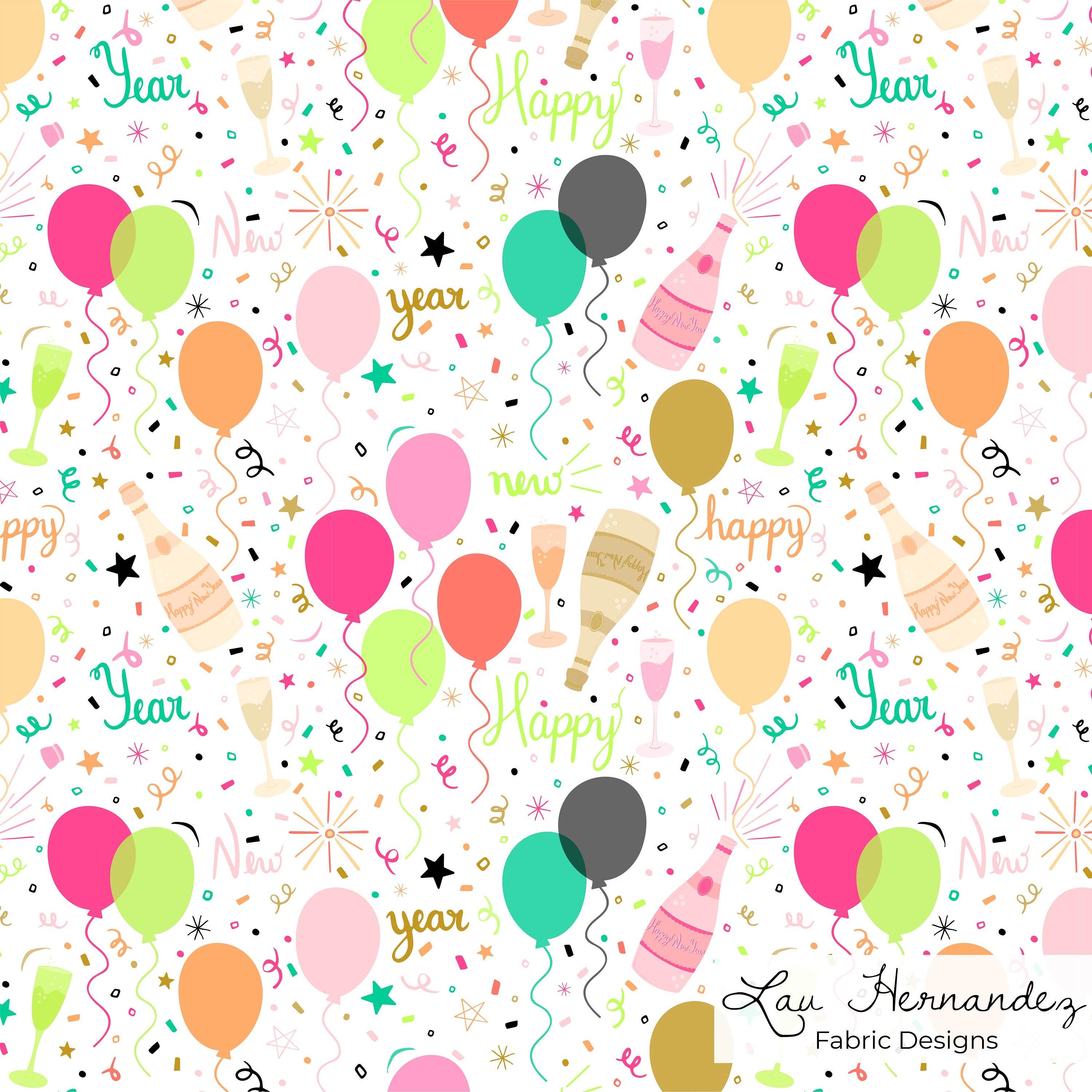 Happy New Year Fabric by the Yard / Yardage & Fat Quarters / | Etsy