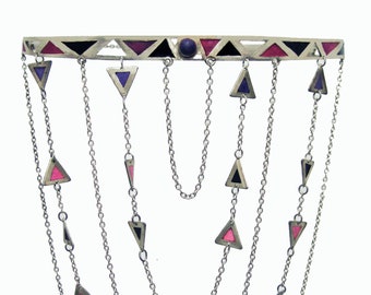 Chock me Sterling Silver Chocker Necklace with chains and cold enamels