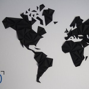 Kit papercraft, World map 3D black S/M/L size, Wall decoration, Made in France, creating something unique with your hands, globe-trotter image 1