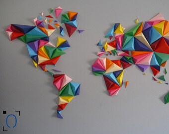 Kit papercraft, World map 3D Multicolor S/M/L/XL size, wall decoration, Made in France, creating something unique with your hands, travelers