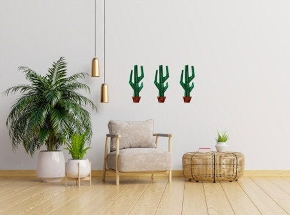 Kit Papercraft, 1 ou 3 Cactus 30x12cm, Décoration Murale, Made in France, Créer de Ses Mains, Arbre