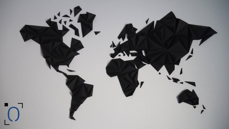 Kit papercraft, World map 3D black S/M/L size, Wall decoration, Made in France, creating something unique with your hands, globe-trotter image 1