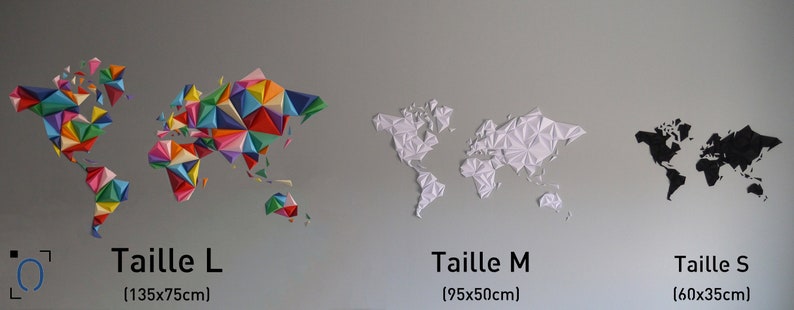 Kit papercraft, World map 3D black S/M/L size, Wall decoration, Made in France, creating something unique with your hands, globe-trotter image 8