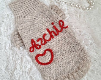 Personalized hand embroidered Name dog Sweater Custom dog Name pullover  Mohair dog jumper with heart Pet clothes Birthday gift small dogs